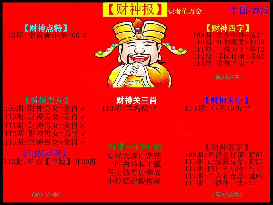 六合彩113期红财神