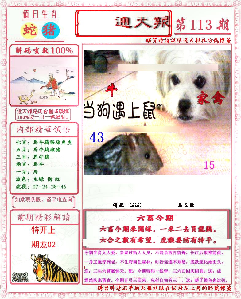 六合彩113期马经通天报(另版)