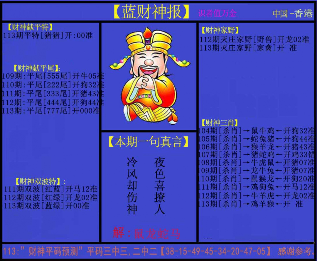 六合彩113期蓝财神