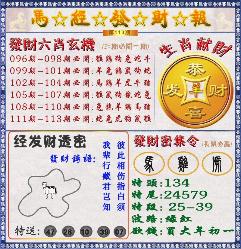 六合彩113期马经发财报（荐）