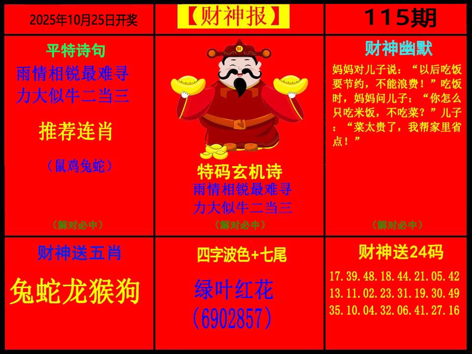 六合彩115期财神报