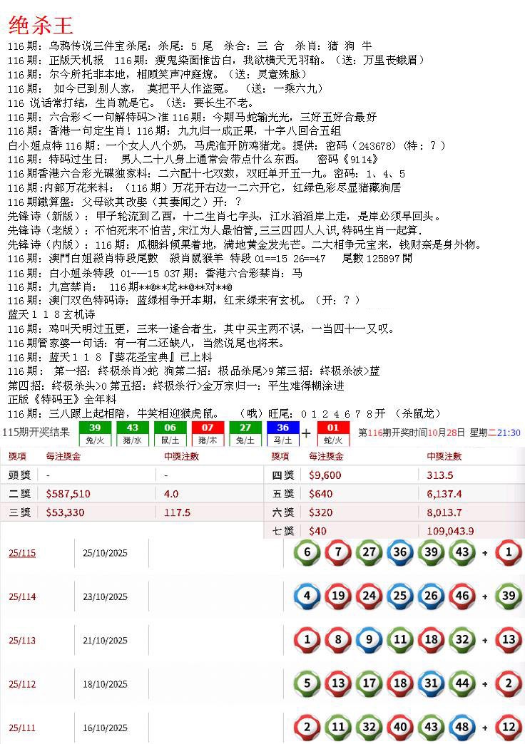 六合彩116期蓝天报B