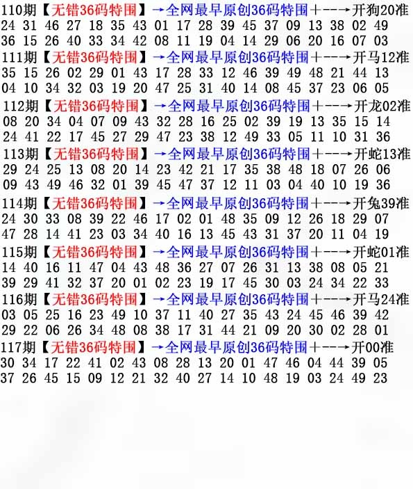 六合彩117期36码特围