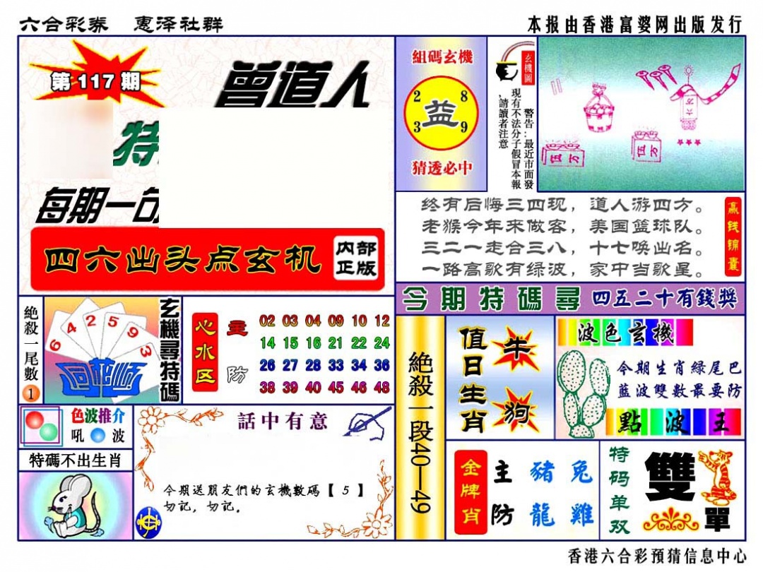 六合彩117期赠道人特马金手指