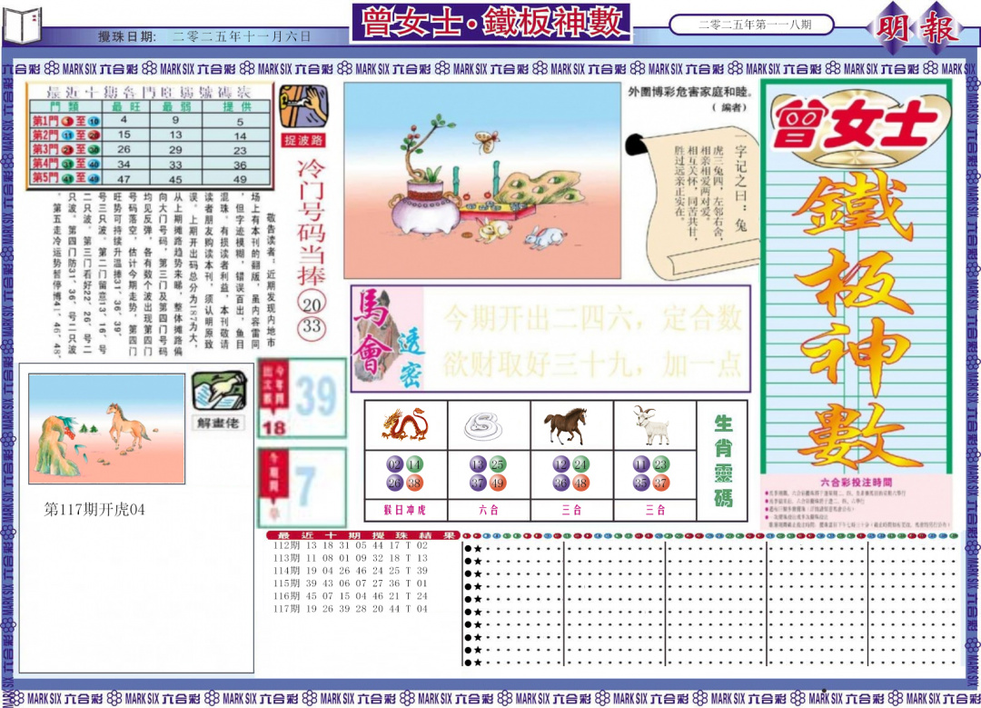 六合彩118期曾女士铁板神数A