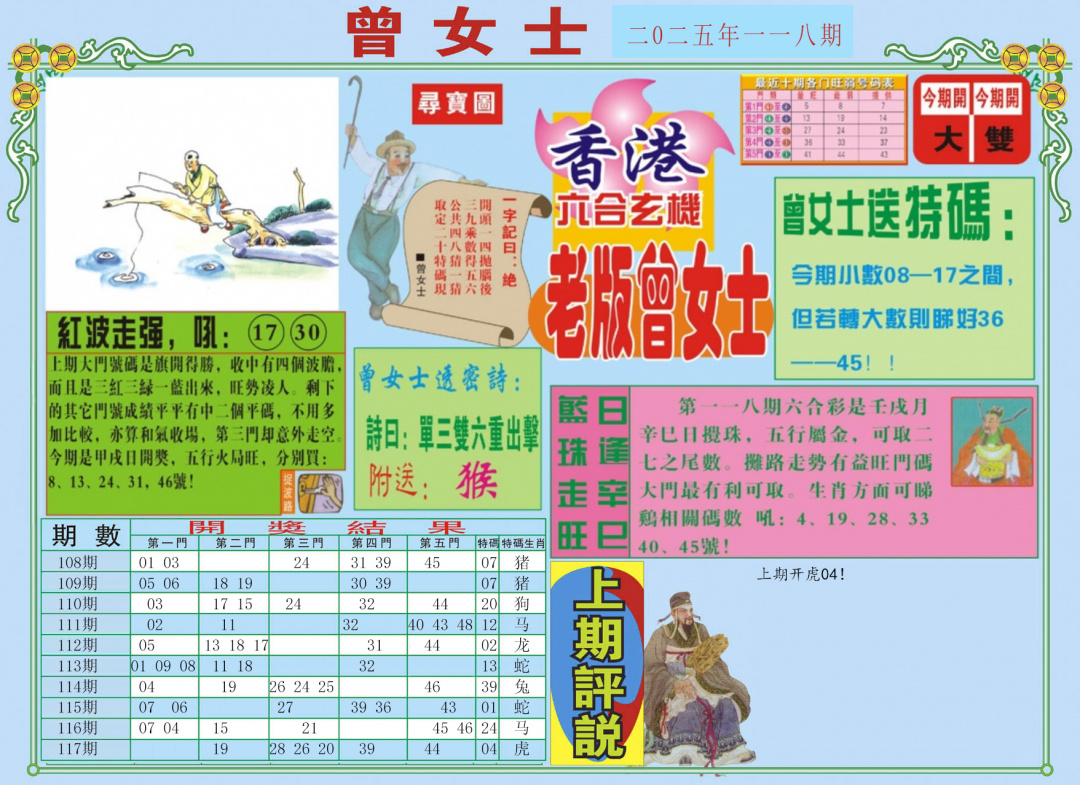 六合彩118期老版曾女士A