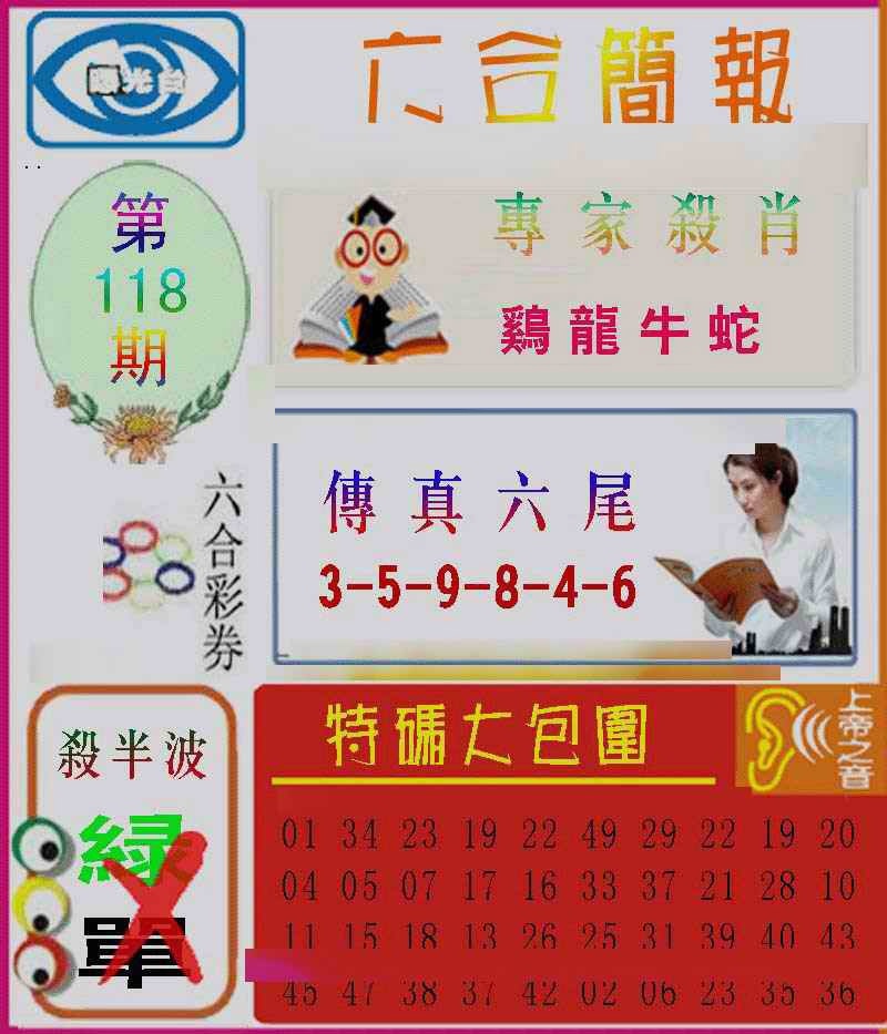 六合彩118期六合简报