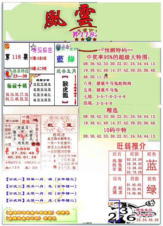 六合彩118期风云榜