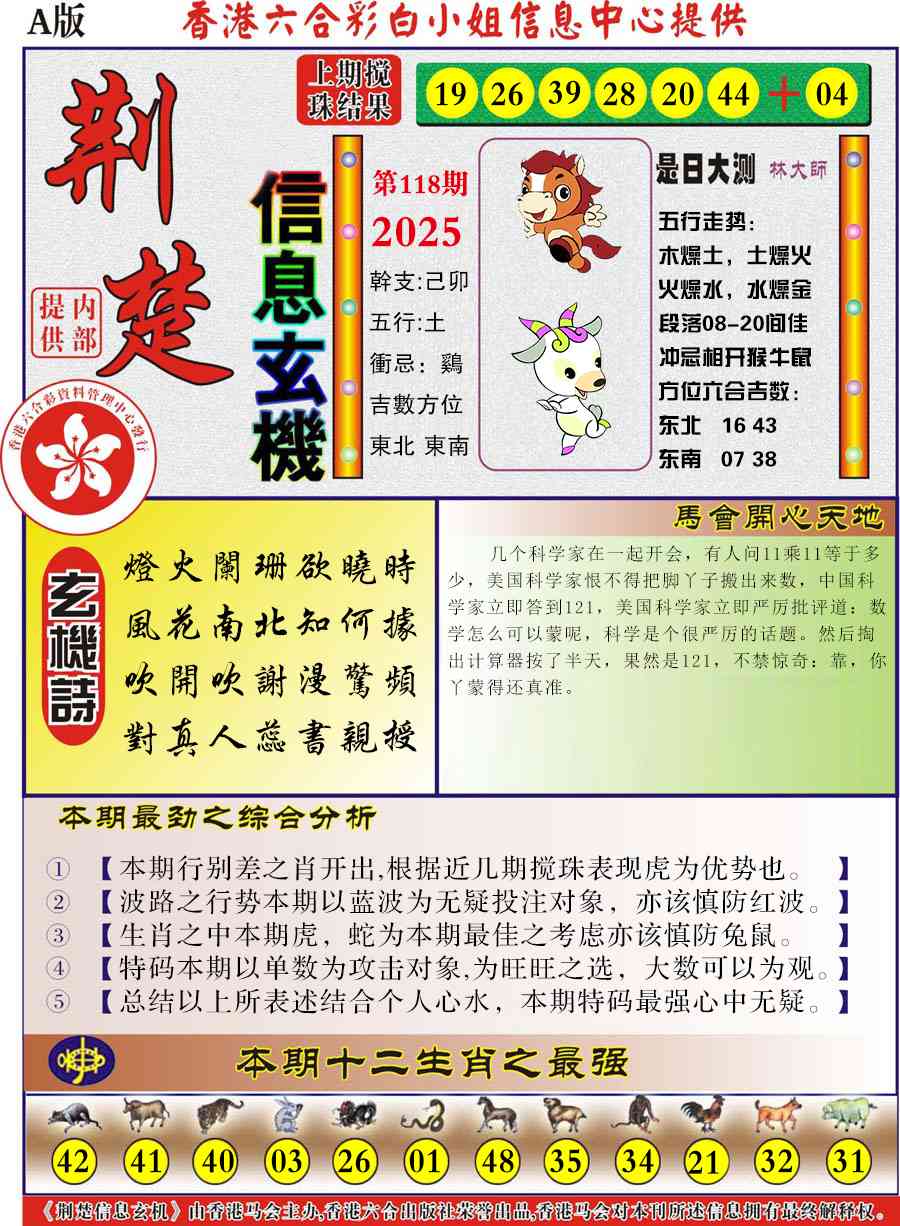 六合彩118期荆楚信息玄机A