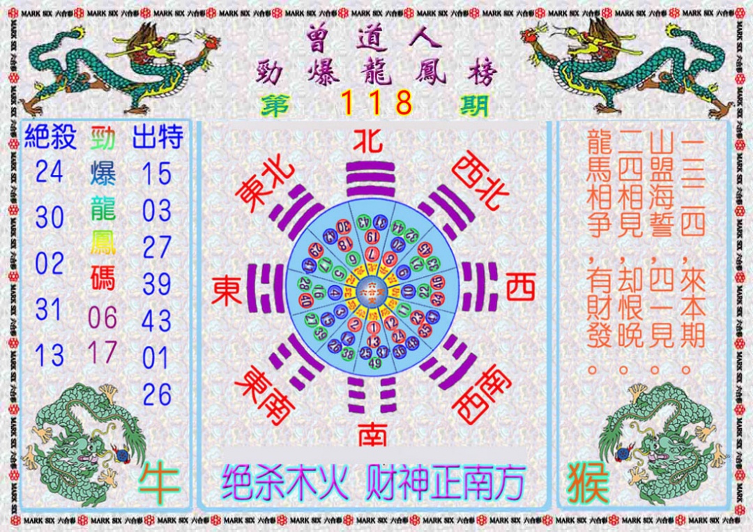 六合彩118期曾道人劲爆龙凤榜