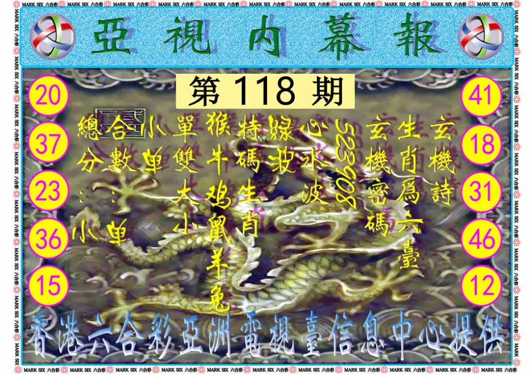 六合彩118期亚视内幕报