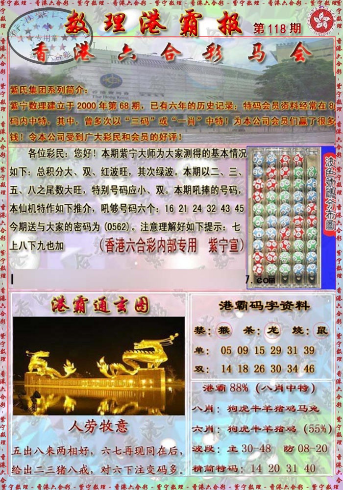 六合彩118期港霸报