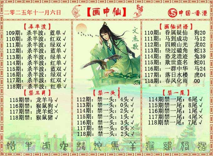 六合彩118期画中仙报