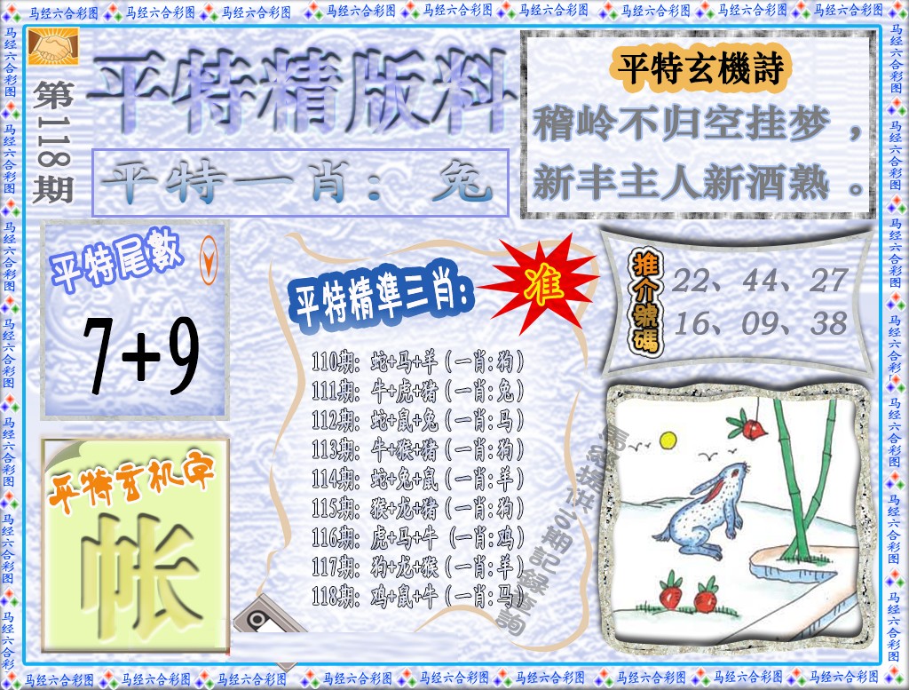 六合彩118期平特精版料（荐）