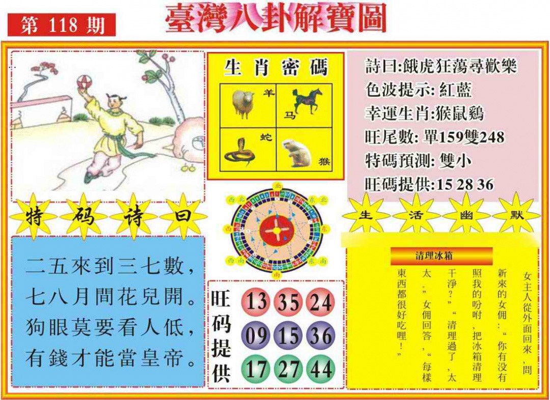 六合彩118期台湾八卦解宝图