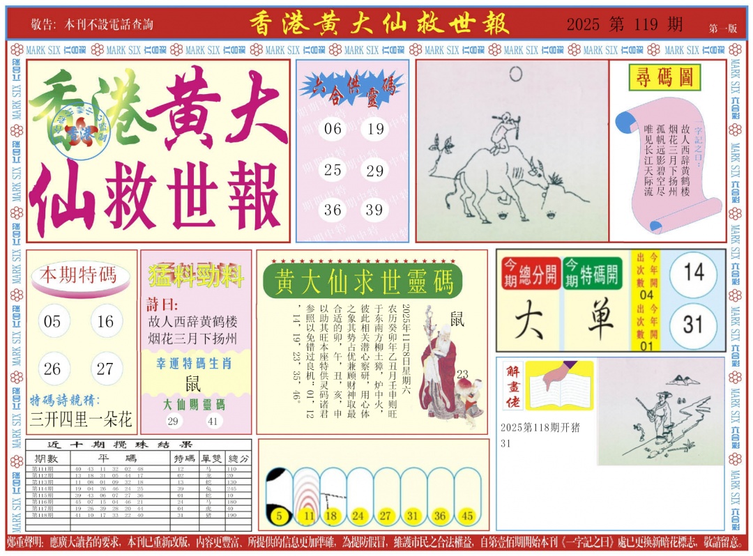 六合彩119期新黄大仙救世A