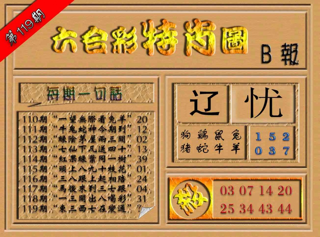 六合彩119期六合彩特肖图（B报）