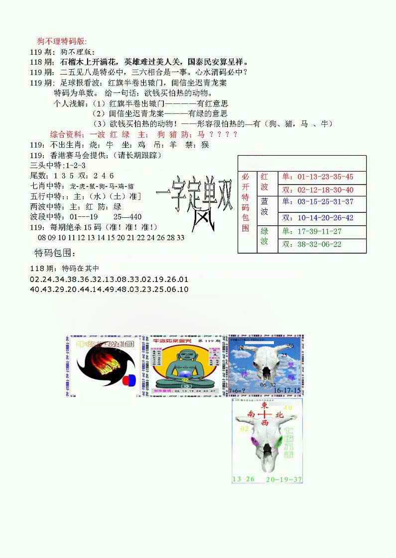 六合彩119期狗不理特码报