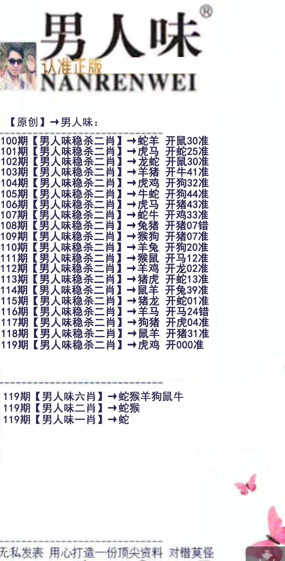 六合彩119期男人味