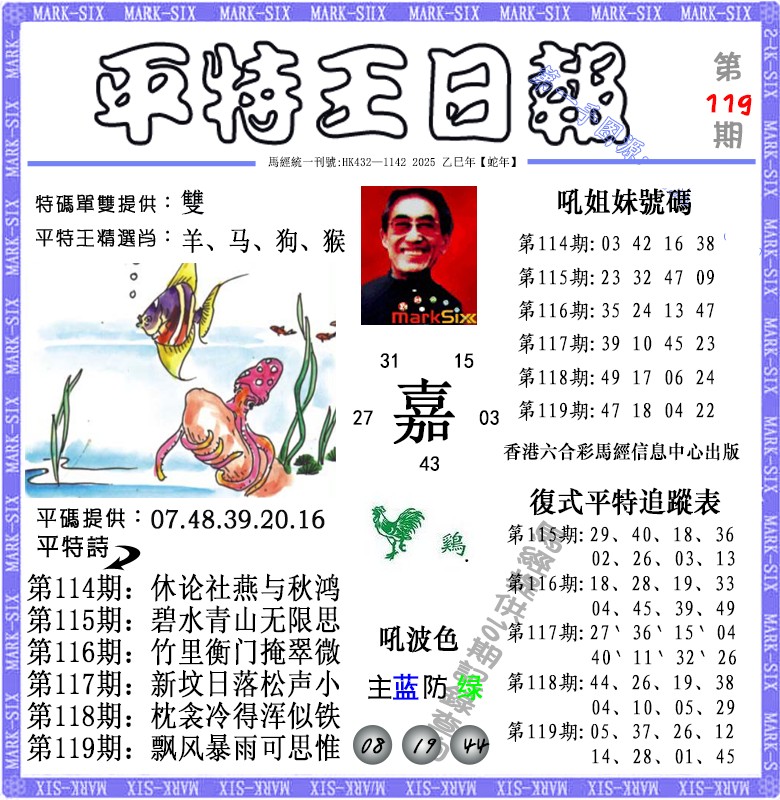 六合彩119期平特王日报（荐）