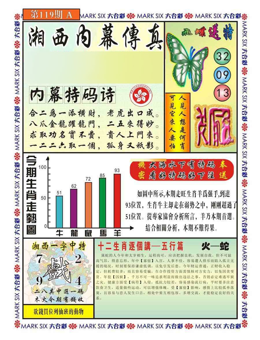 六合彩119期湘西内幕传真A