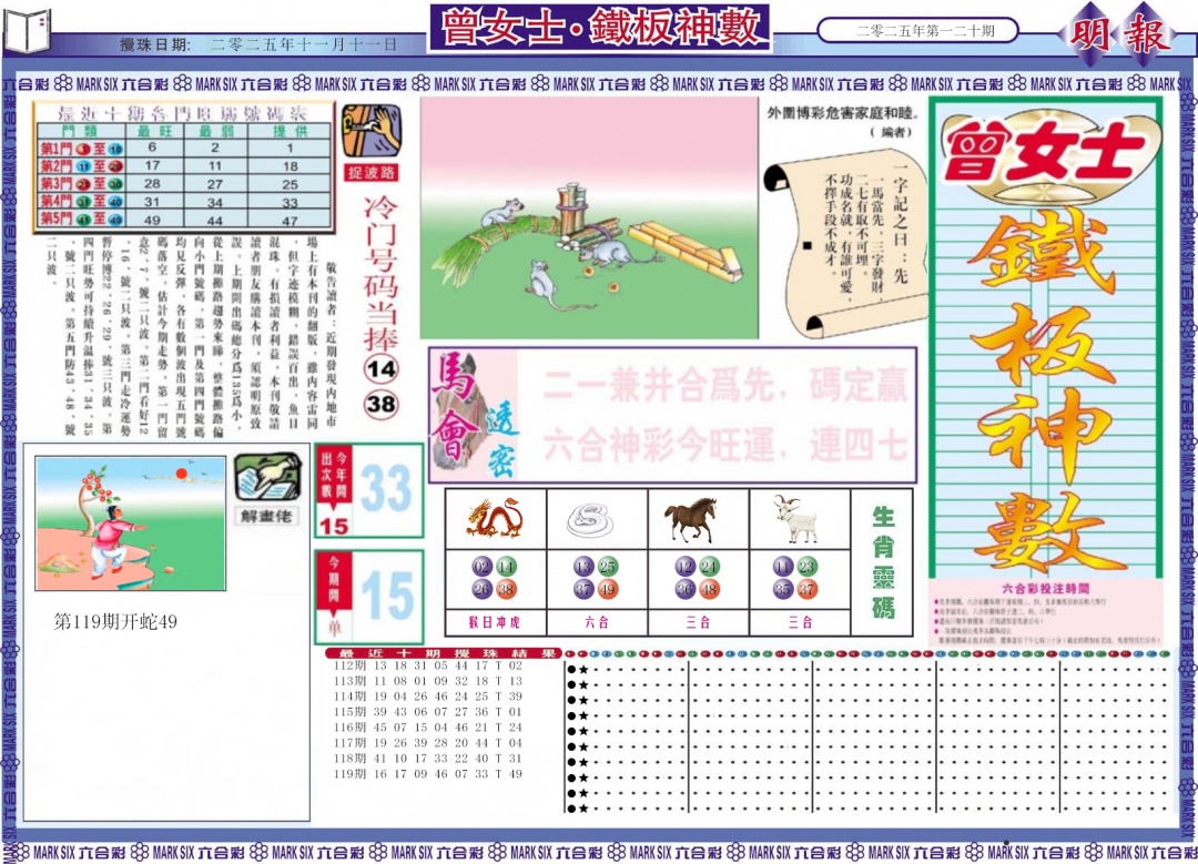 六合彩120期曾女士铁板神数A