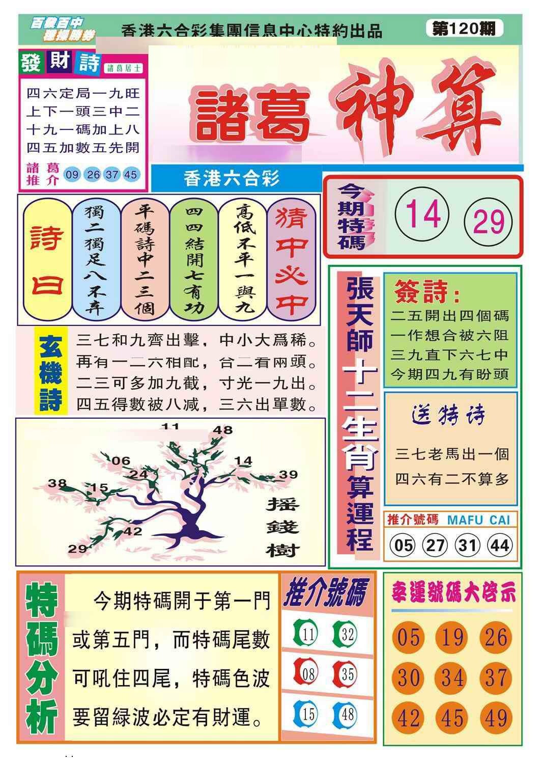 六合彩120期诸葛神算