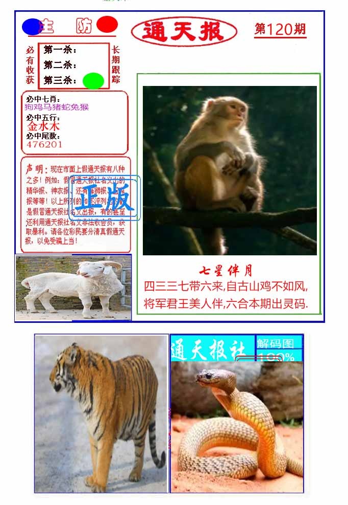 六合彩120期通天杀波图1