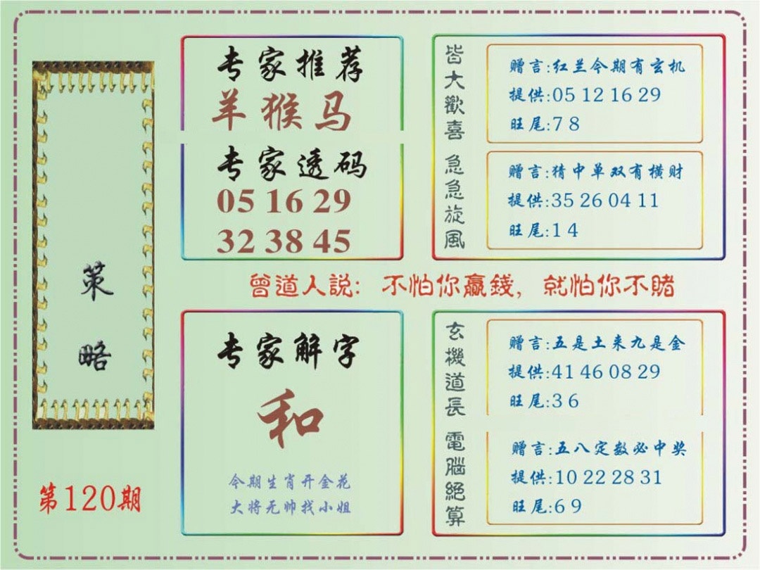 六合彩120期马经策略