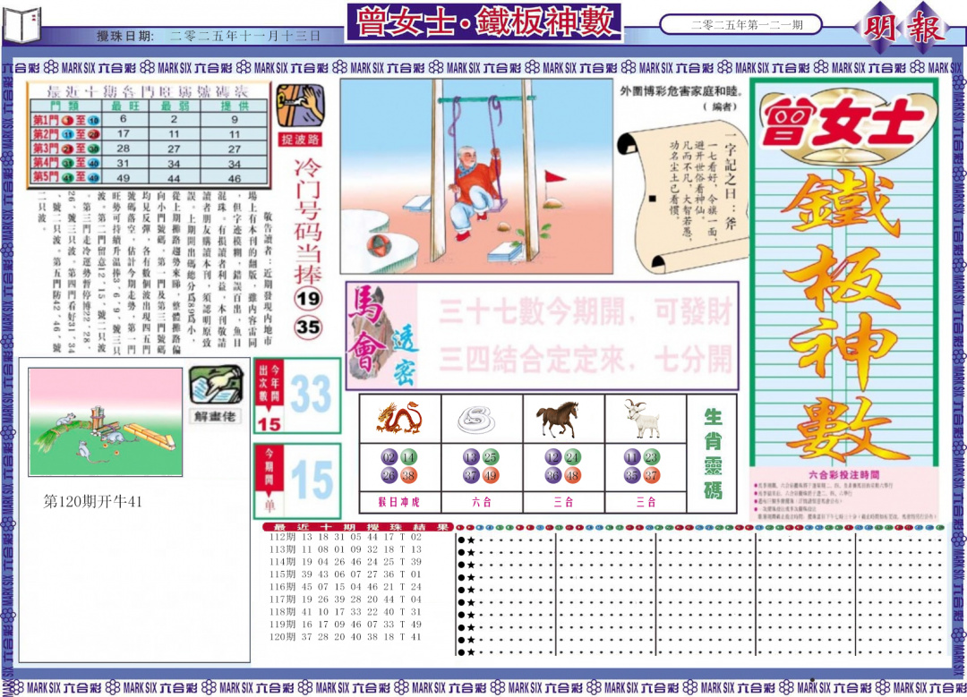 六合彩121期曾女士铁板神数A