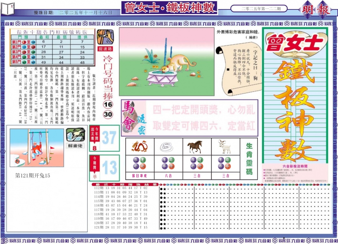 六合彩122期曾女士铁板神数A