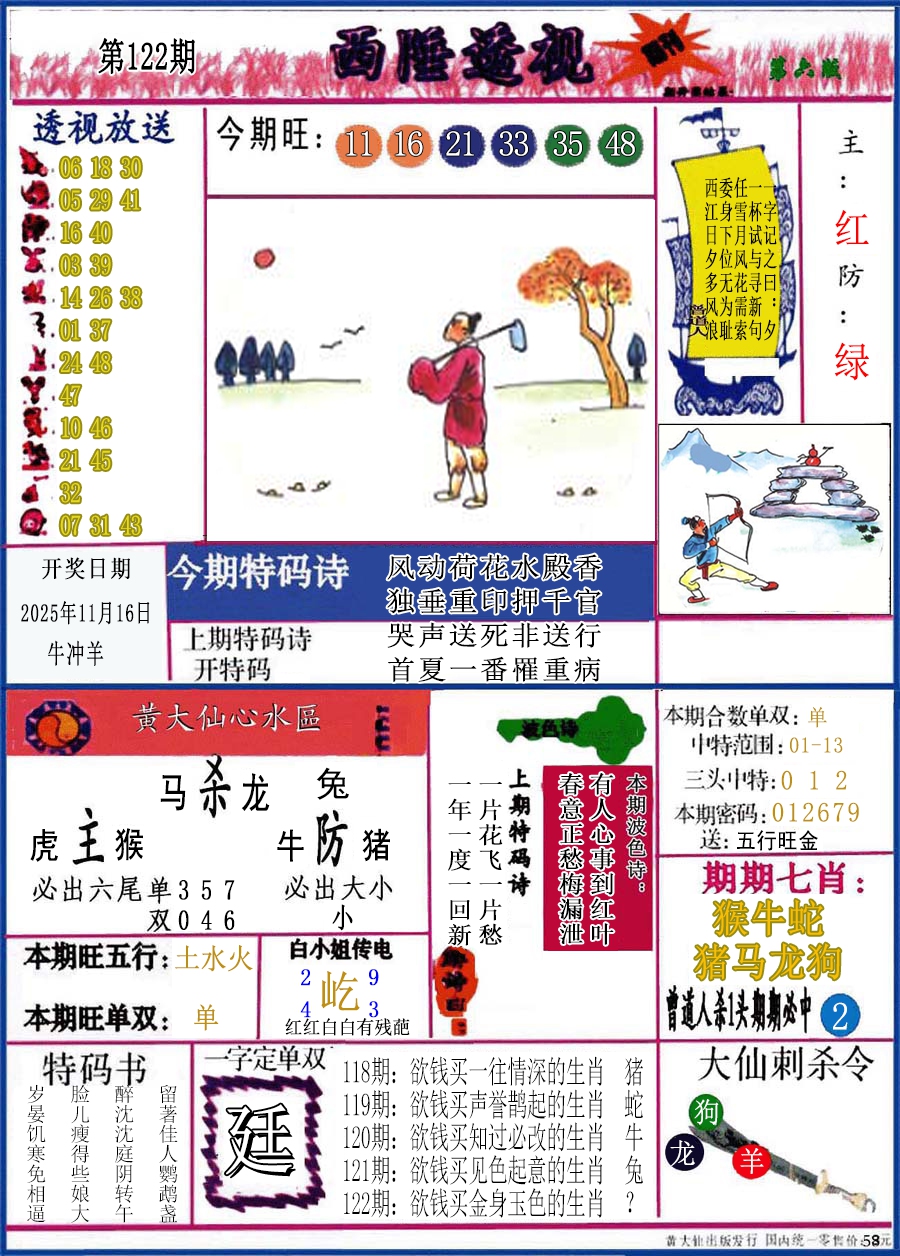 六合彩122期西陲透视(正版)