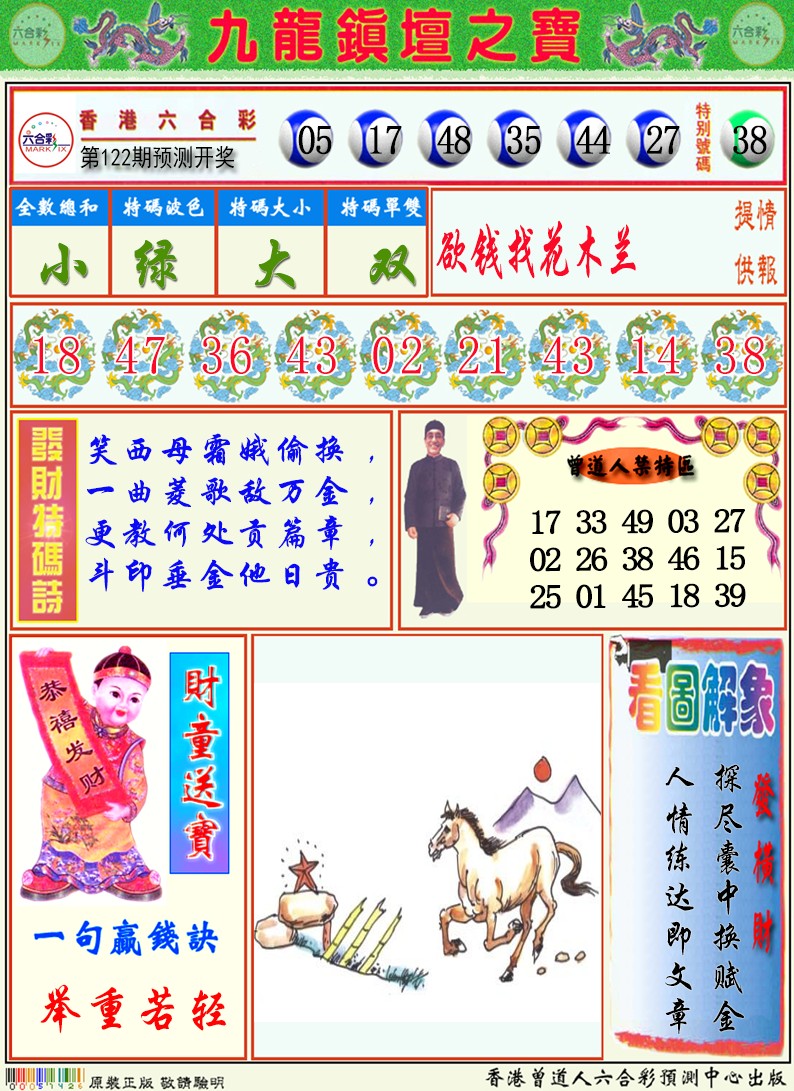 六合彩122期九龙挂牌解特码A
