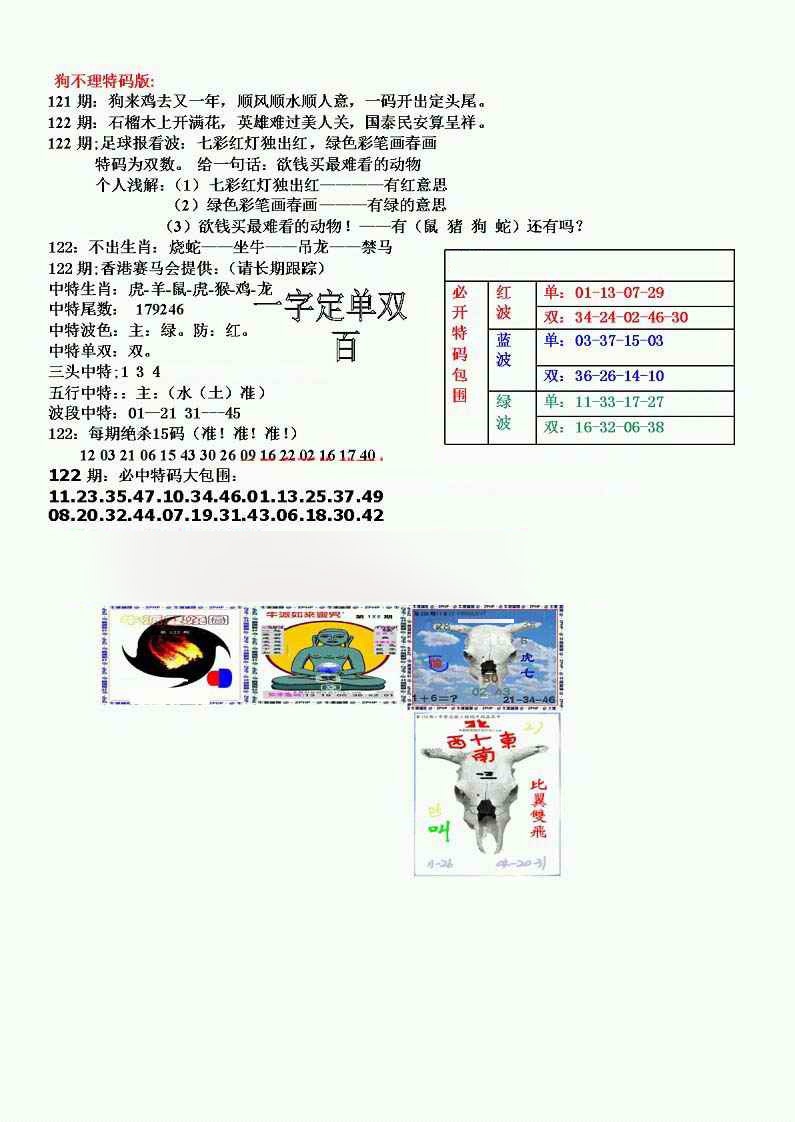 六合彩122期狗不理特码报