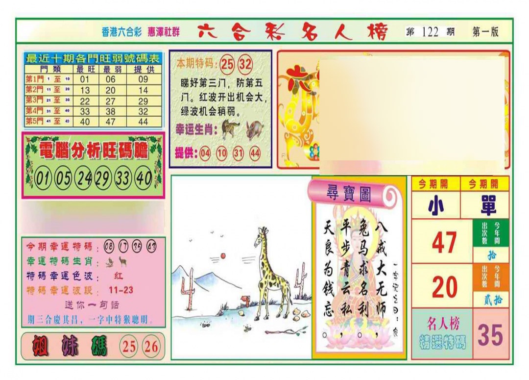 六合彩122期名人榜A(新图)