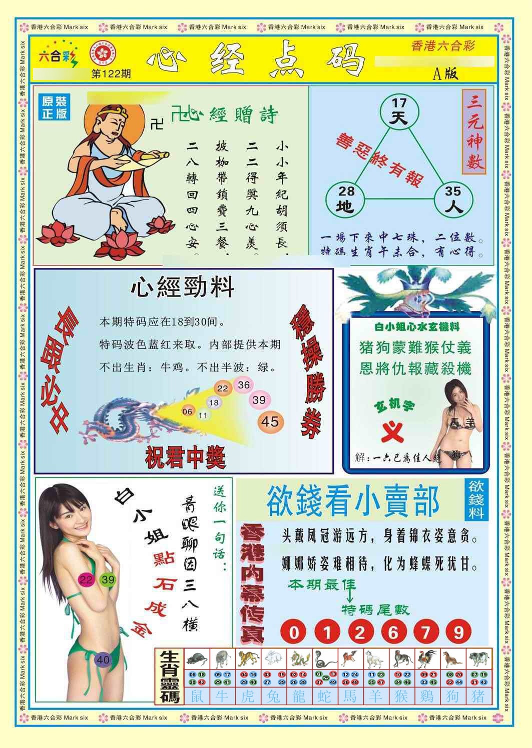 六合彩122期心经点码a（新图）