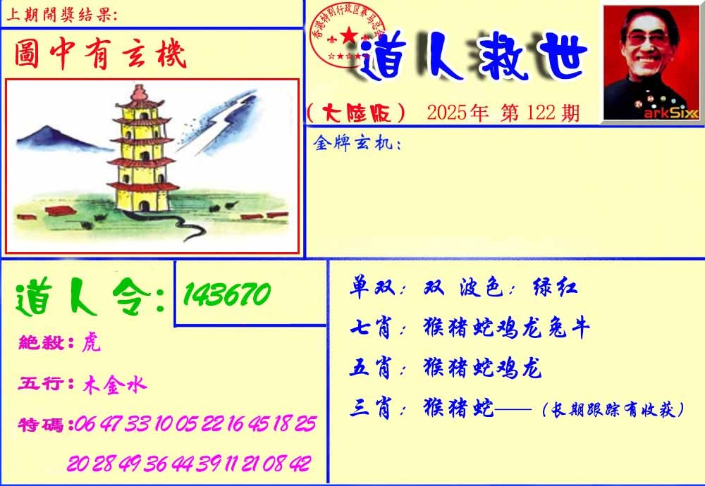 六合彩122期道人救生报