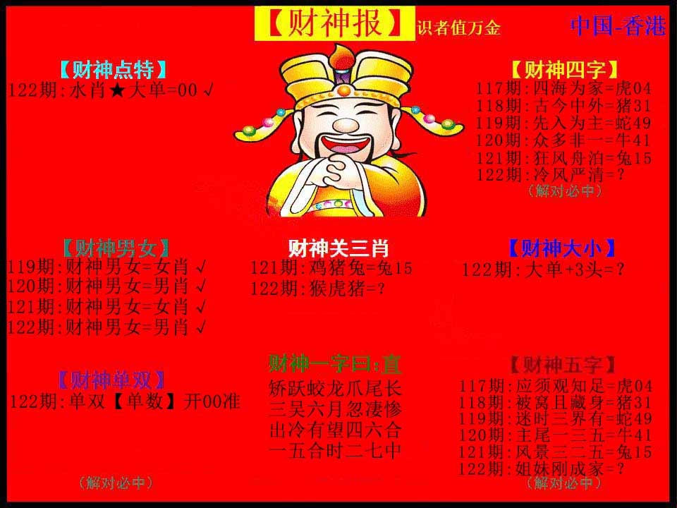 六合彩122期红财神
