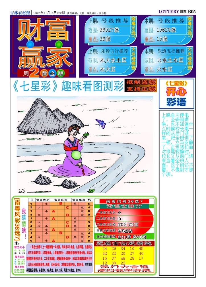 六合彩122期七星彩图(高清)A