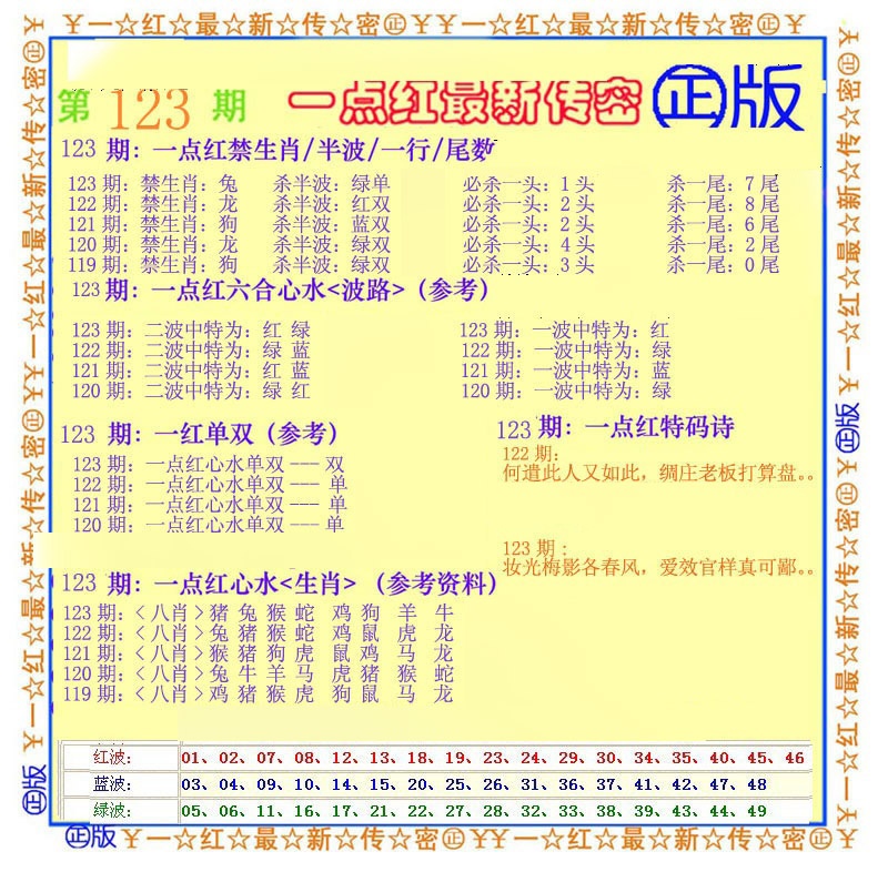 六合彩123期一点红最新传密