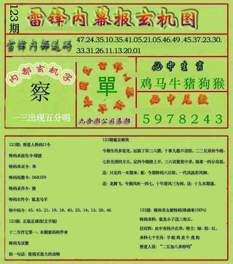 六合彩123期雷锋玄机报(新上市)