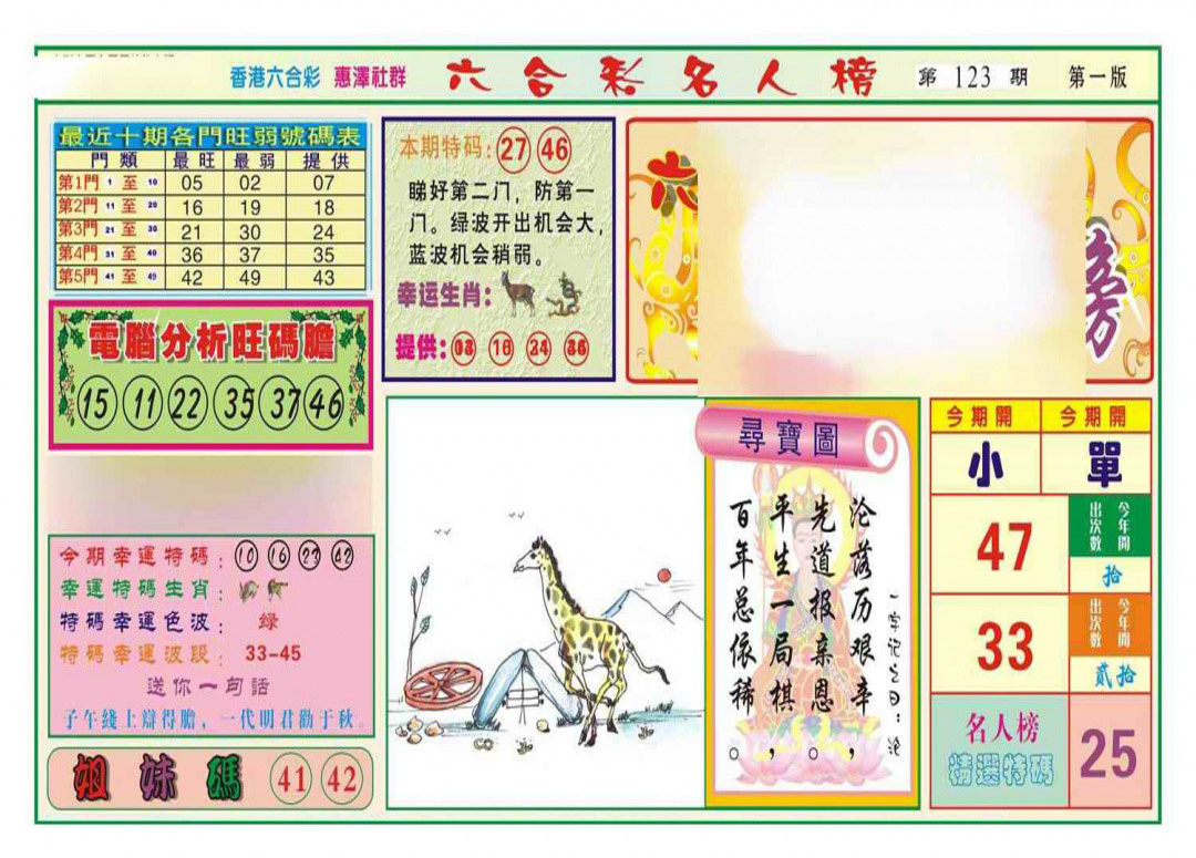 六合彩123期名人榜A(新图)