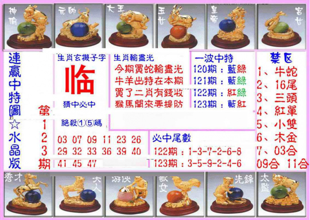 六合彩123期连赢中特图（水晶版）