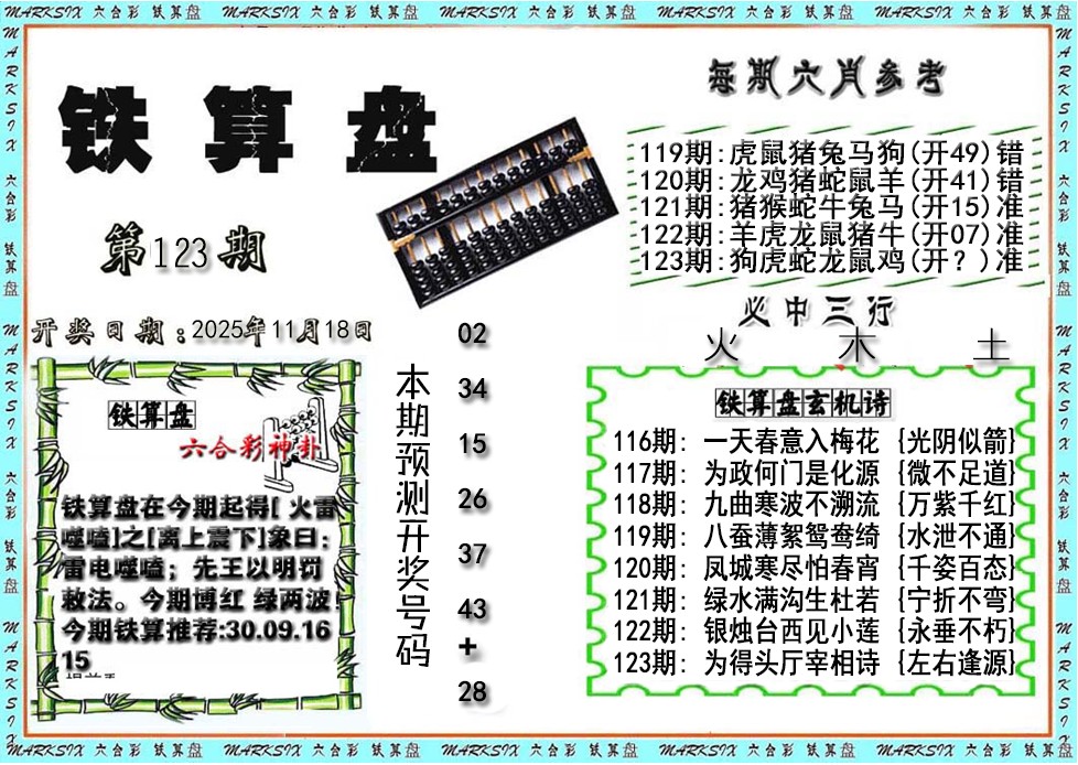 六合彩123期铁算盘