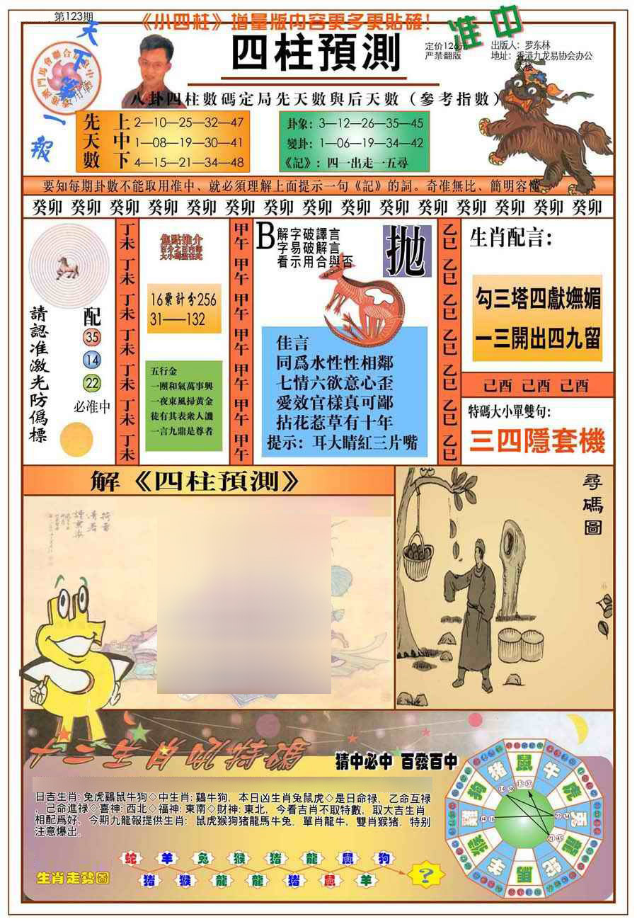 六合彩123期(新版)四柱预测A