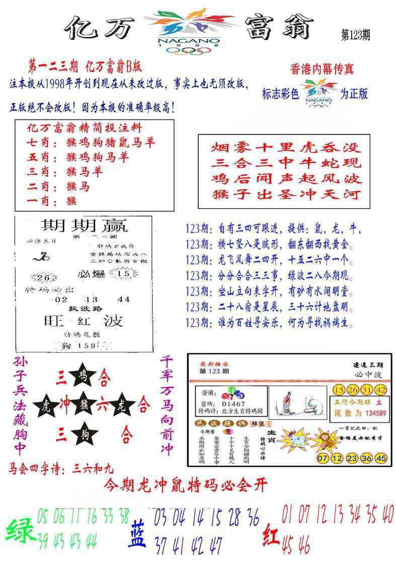 六合彩123期亿万富翁B