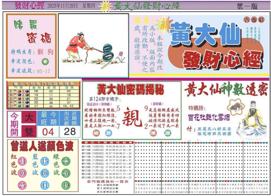 六合彩124期发财心经A
