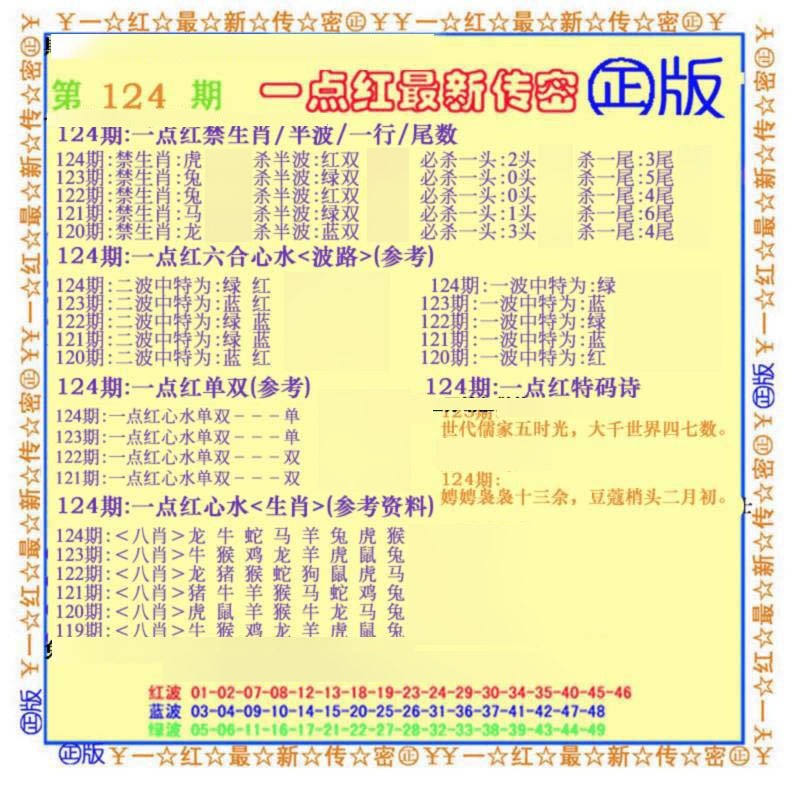 六合彩124期一点红最新传密(另)