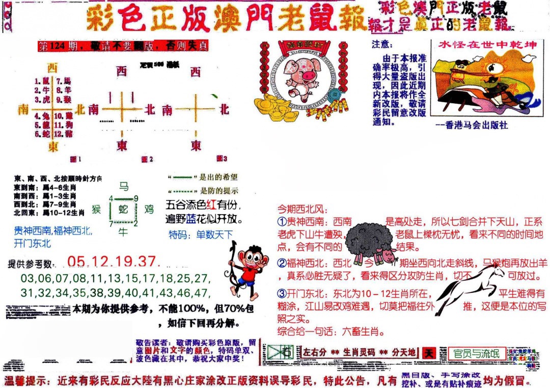 六合彩124期彩色正版澳门老鼠报