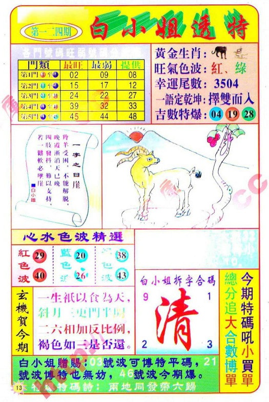 六合彩124期白小姐透特